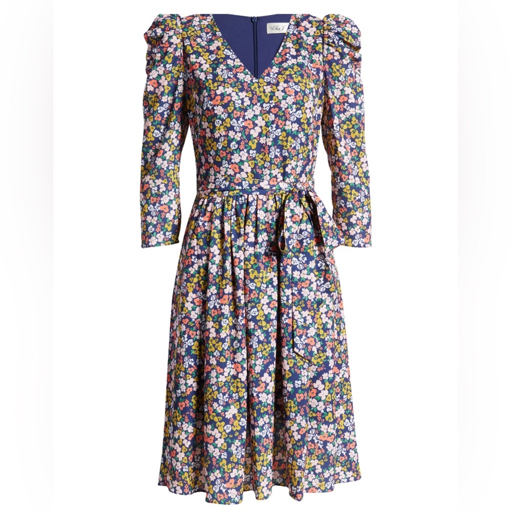 Liza J puff sleeve floral multicolor mini dress